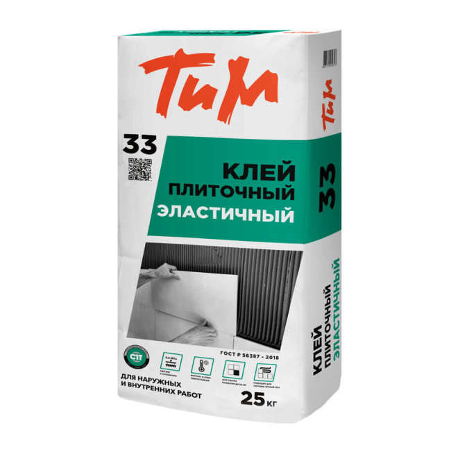 Клей плиточный ТиМ №33 Эластичный 25кг Клей плиточный ТиМ №33 Эластичный 25кг